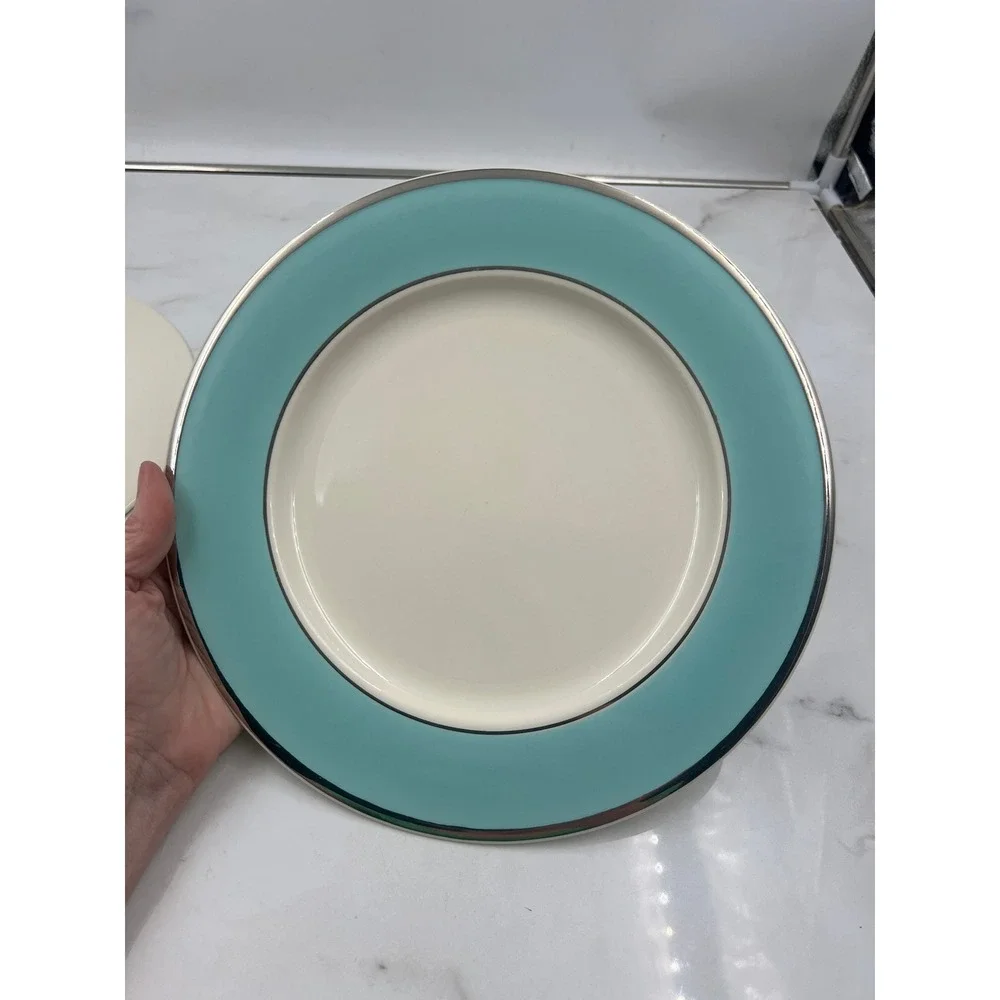 Taylor Smith & Taylor Colonial Platinum Blue Dinner Plates Set of 2 Turquoise